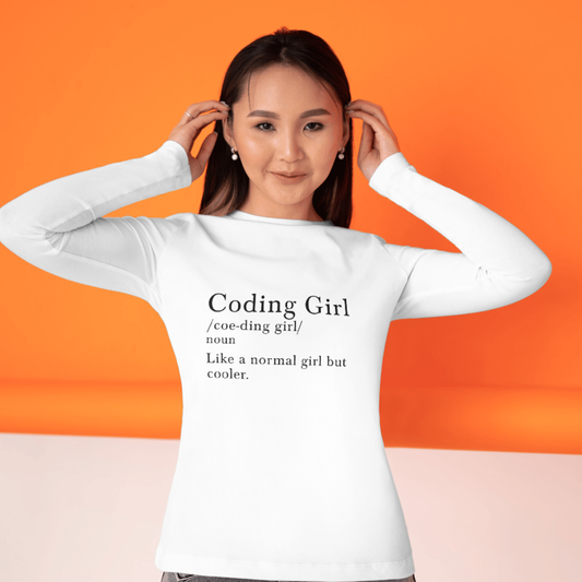 Person wearing a white shirt with 'Coding Girl' text on an orange background